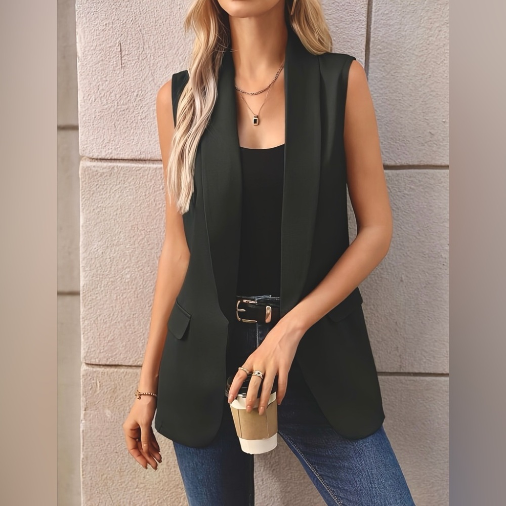 ♥️Hello Gorgeous!  Sleeveless Shawl Collar Vest Coat- Black
